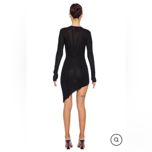 SAMI MIRO VINTAGE ASYMMETRIC LONG SLEEVE MINI DRESS IN BLACK RIB, S - Picture 4 of 6